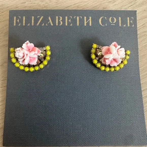 Elizabeth Cole Pink Floral and Citrine Bead Fan Earrings - NWOT - Picture 3 of 11